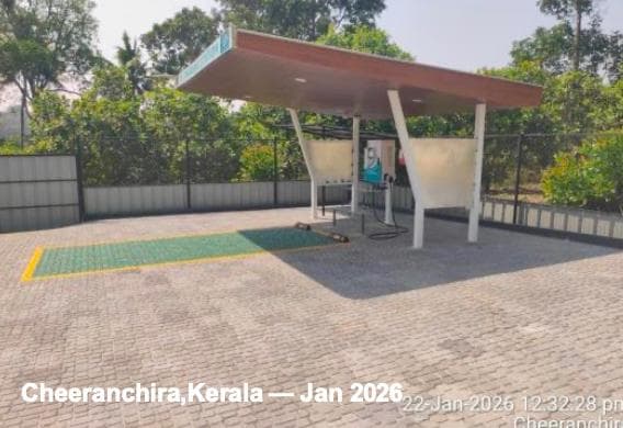 Completed EV charging bay and canopy in Cheeranchira, Kerala