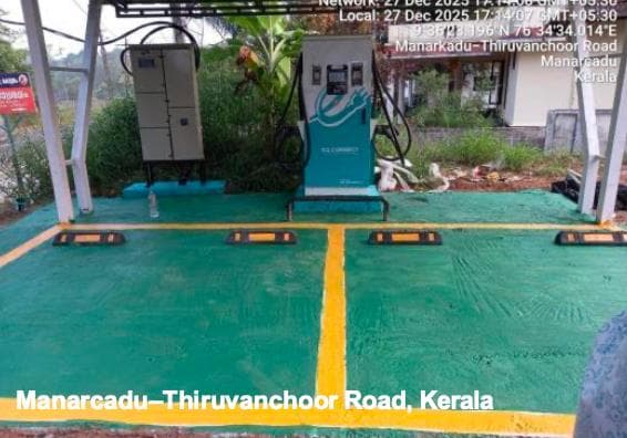 Completed EQ Connect EV charging bays on Manarcadu Thiruvanchoor Road